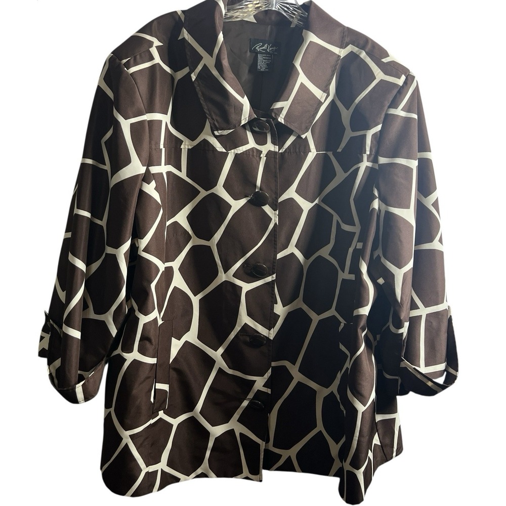Russell Kemp Womens Jacket Blazer 3X Giraffe Print Lined Shoulder Pads Pockets